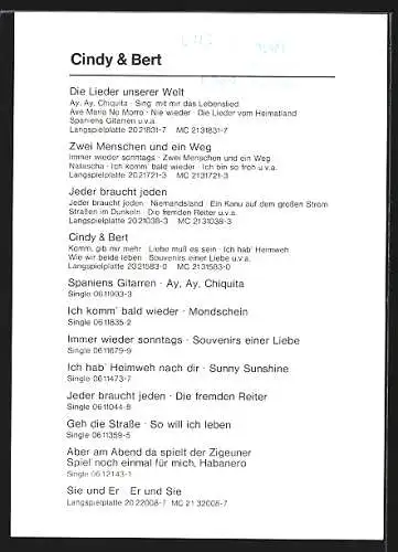AK Musiker des Duos Cindy & Bert während eines Liedes am Mikrofon, mit Autograph