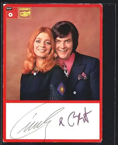 AK Musiker Cindy und Bert in bunten Anzügen, Autograph