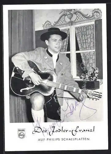 AK Musiker Jodler-Franzl mit Gitarre, Autograph