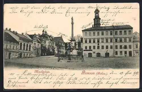 AK Bensen /Böhm., Marktplatz mit Brunnen