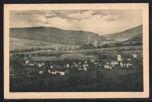 AK Gross-Tschochau /Böhmen, Ortsansicht aus der Vogelschau