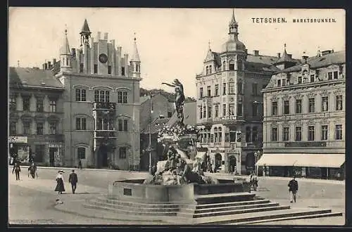 AK Tetschen, Blick auf den Marktbrunnen