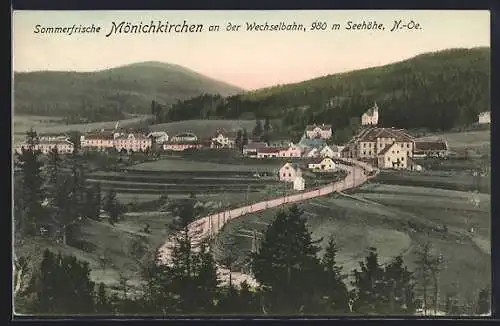 AK Mönichkirchen an der Wechselbahn, Ortsansicht aus der Vogelschau