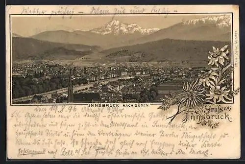 Lithographie Innsbruck, Ortsansicht nach Süden