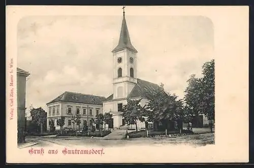 AK Guntramsdorf, Strassenpartie mit Kirche