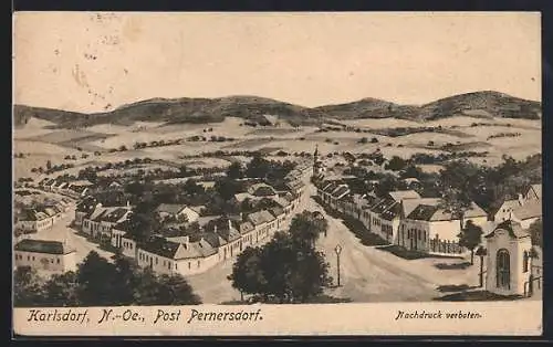 Künstler-AK Karlsdorf /Pernersdorf, Strassenpartie mit Kapelle