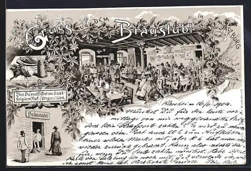 Lithographie Salzburg, Gasthaus Bräustübl, Innenansicht