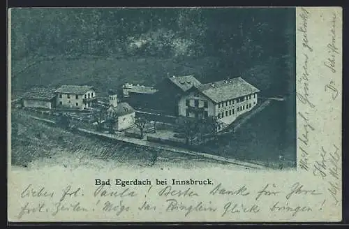 Mondschein-AK Bad Egerdach bei Innsbruck, Gasthof und Ort aus der Vogelschau