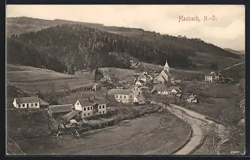 AK Hasbach /N. Ö., Ortsansicht aus der Vogelschau