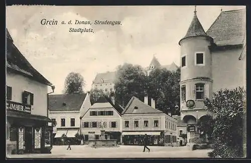 AK Grein a. d. Donau, Stadtplatz mit Geschäften