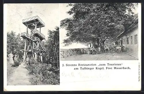 AK Mauerbach /Tulbinger Kogel, J. Strenns Restauration zum Touristen, Aussichtsturm