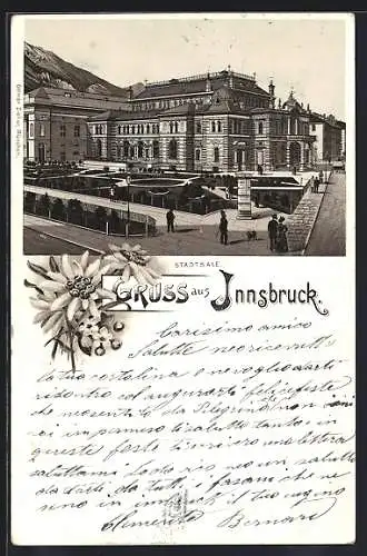 Lithographie Innsbruck, Partie an den Stadtsälen, Litfasssäule