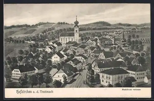 Künstler-AK Hofkirchen a. d. Trattnach, Strassenpartie mit Kirche