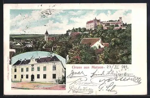 AK Matzen, Rathaus, Teilansicht mit Schloss