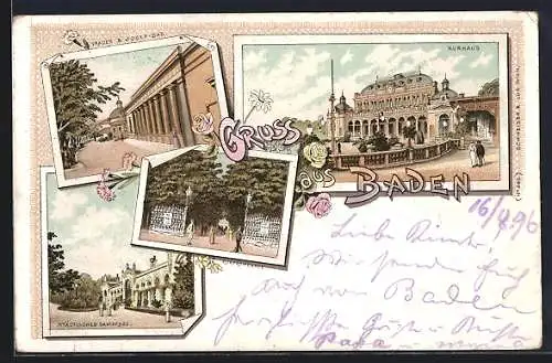 Lithographie Baden, Kurhaus, Kurpromenade