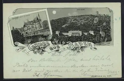 Mondschein-Lithographie Baden, Villa Erzherzog Wilhelm, Weilburg