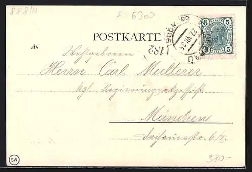 Künstler-AK Thierbach /Wildschönau, Kirche mit Wohnhäusern