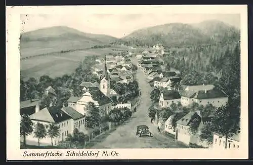 Künstler-AK Scheideldorf /N.-Oe., Ortsansicht aus der Vogelschau