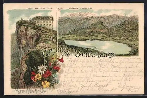 Lithographie Schafberg, Hotel Schafberg, Dachstein vom Schafberg