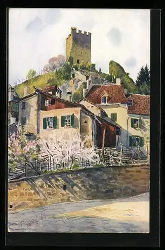 Künstler-AK J. Marschall: Meran, Ruine des Pulverturms am Tappeinerweg