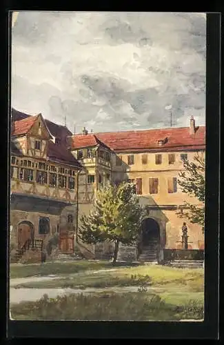 Künstler-AK J. Marschall: Tübingen, Partie im Schlosshof