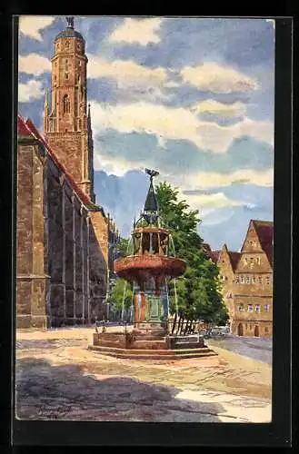 Künstler-AK J. Marschall: Nördlingen, Der Kunstbrunnen