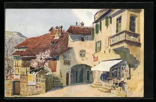 Künstler-AK J. Marschall: Meran, Ecke der Ortenstein- und Passeirergasse