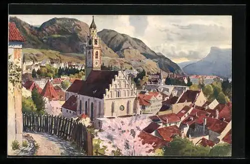 Künstler-AK J. Marschall: Meran, Blick vom Tappeinerweg zur Kirche