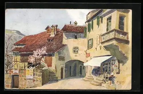 Künstler-AK J. Marschall: Meran, Ecke der Ortensteingasse und Passeirergasse