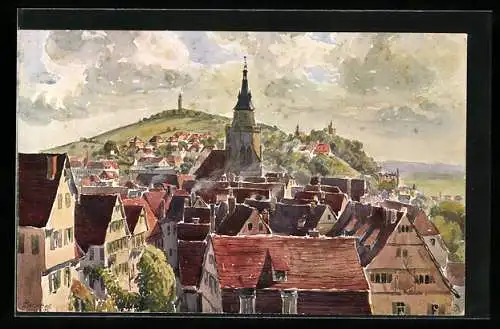 Künstler-AK J. Marschall: Tübingen, Blick vom Schloss