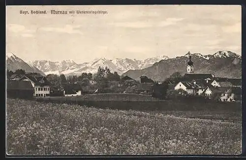 AK Murnau / Obb., Ortspartie mit Wettersteingebirge