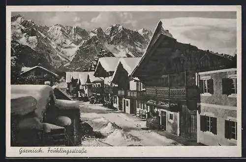 AK Garmisch, Frühlingsstrasse im Winter