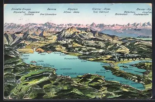 AK Konstanz, Ortsansicht mit Umgebung, Bodensee und Rhein