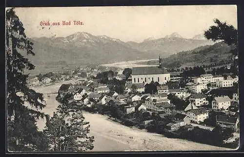 AK Bad Tölz, Teilansicht mit Kirche