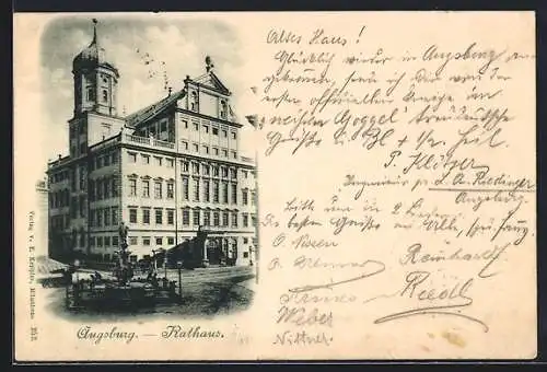 AK Augsburg, Rathaus mit Denkmal