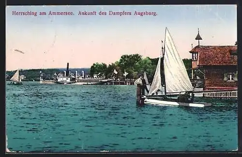 AK Herrsching am Ammersee, Ankunft des Dampfers Augsburg