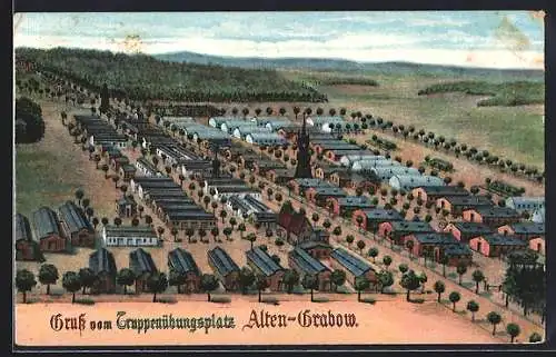 Künstler-AK Altengrabow, Gesamtansicht vom Truppenübungsplatz