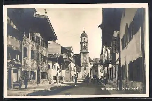 AK Mittenwald, Obere Marktstrasse und Kirche