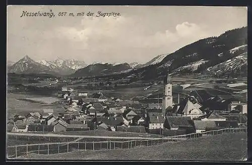 AK Nesselwang, Gesamtansicht mit Blick zur Zugspitze