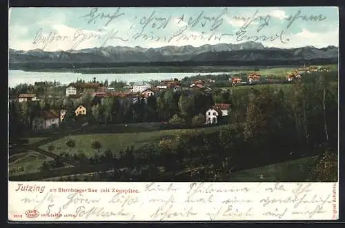 AK Tutzing am Starnberger See, Ortsansicht mit Zugspitze