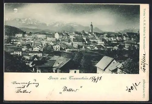 AK Traunstein, Ortsansicht mit Kirche