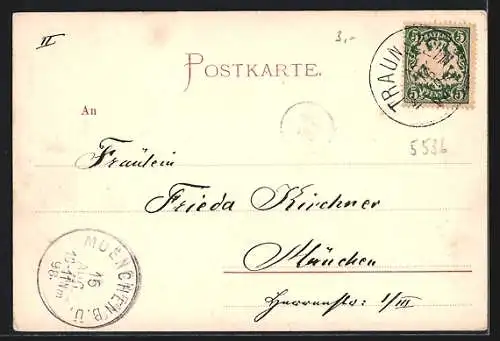 AK Traunstein, Ortsansicht mit Kirche