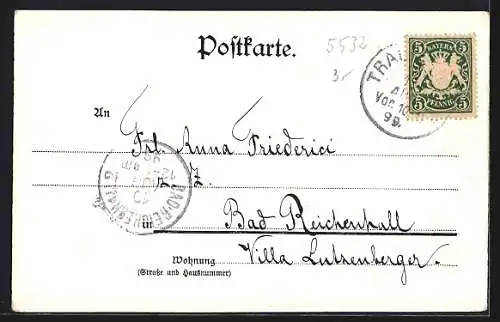 AK Traunstein, Ortsansicht mit Kreuz-Denkmal und Hochgebirge