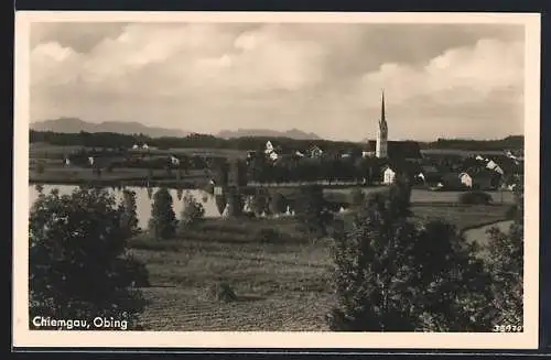 AK Obing, Blick auf See und Ortschaft