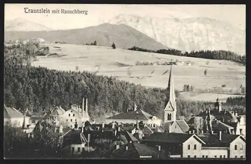 AK Traunstein, Ortsansicht mit Rauschberg