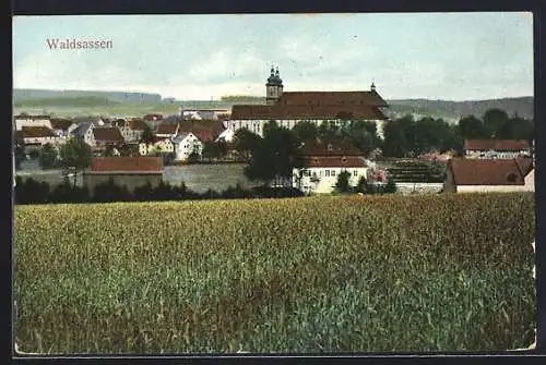 AK Waldsassen, Teilansicht der Ortschaft mit Kloster