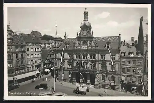 AK Pforzheim, Rathaus aus der Vogelschau