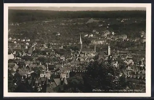 AK Pforzheim, Gesamtansicht vom Hachel