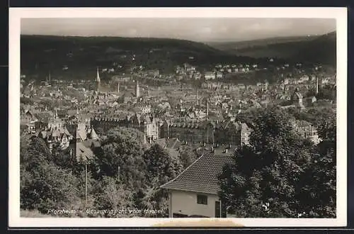 AK Pforzheim, Gesamtansicht vom Hachel