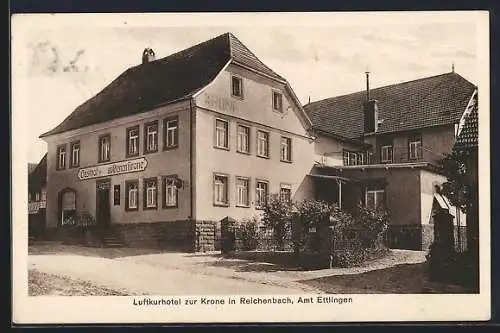 AK Reichenbach /Ettlingen, Hotel zur Krone F. Dörsching, von der Strasse gesehen